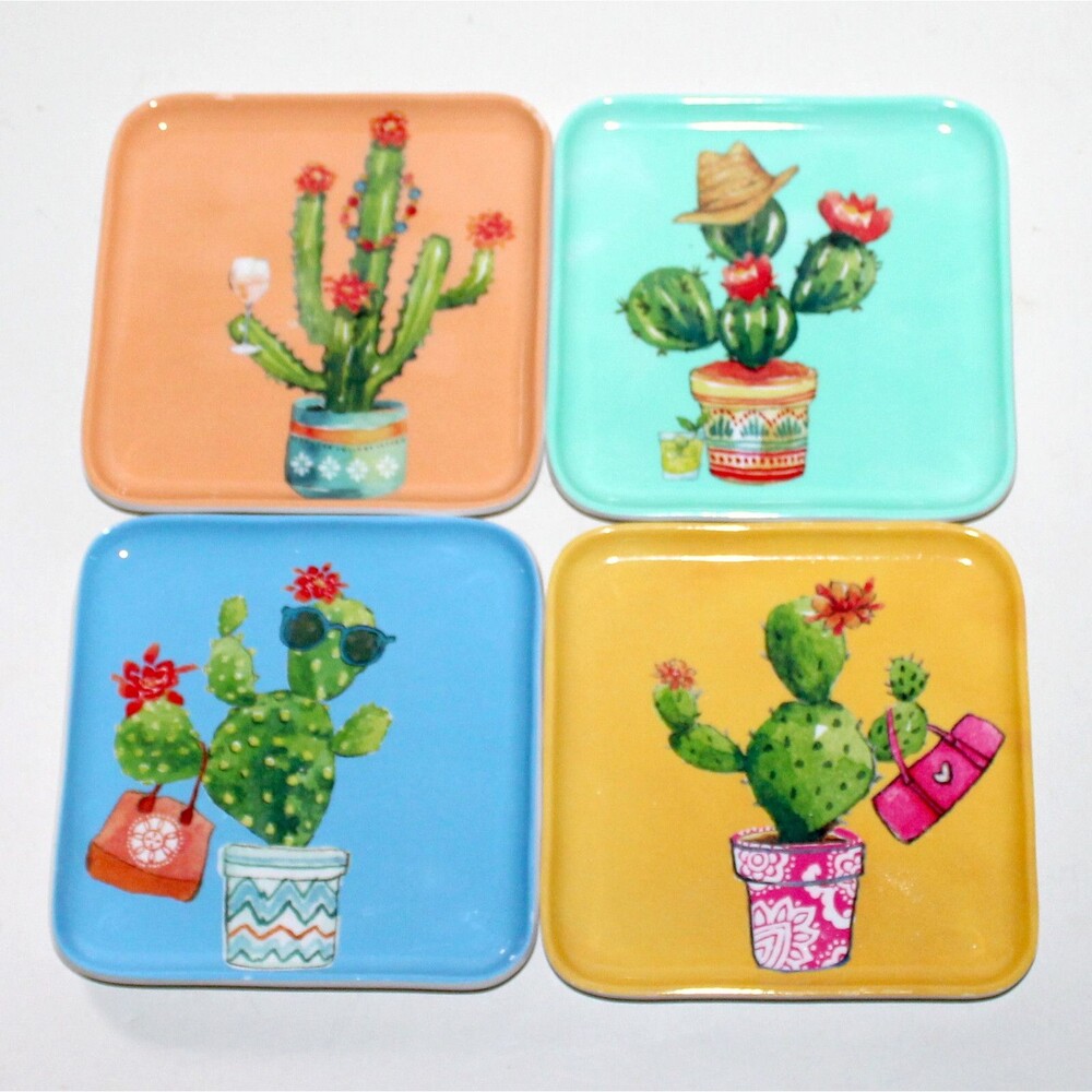 Pier 1 Set 4 Coasters Cactus melamine square summer fun patio decor bar